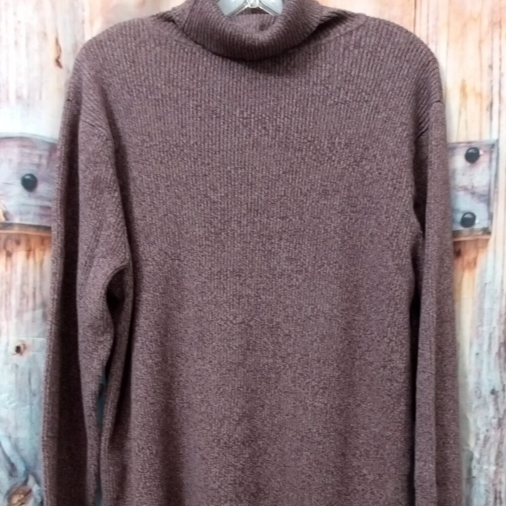Norm Thompson 2X  Ribbed Brown Turtleneck Long Sleeve Cotton Knit